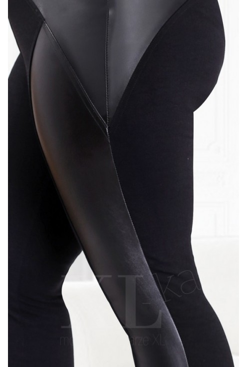 Czarne klasyczne legginsy z eco skórą - duże rozmiary JUDYTA