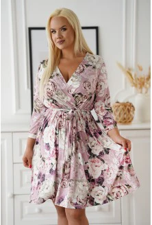 Brudno-różowa sukienka - wzór w kwiaty - Agathe