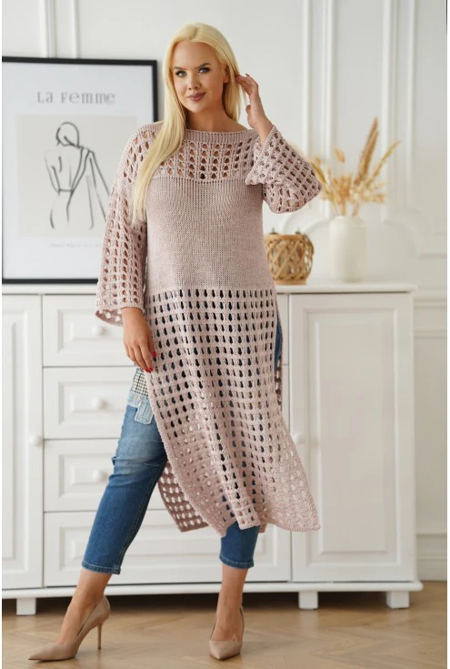 Stylowy sweter sukienka z rozcięciami duże rozmiary