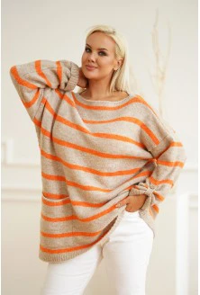 Sweter w kolorze latte w pomarańczowe paski - Diane