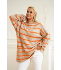 Sweter w kolorze latte w pomarańczowe paski - Diane