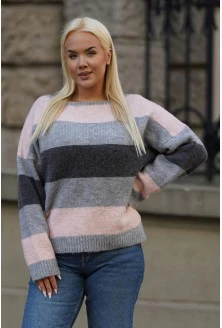 Sweter w różowo-szare paski - Avis