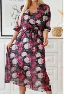 Czarna sukienka maxi w różowe kwiaty - Adelise
