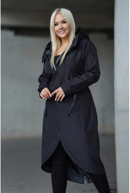 Asymetryczna czarna kurtka z długim tyłem plus size