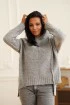 Długi szary sweterek z kapturem i przeszyciem - Feba