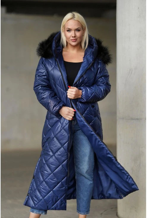 płaszcz pikowany plus size Lissa granatowy płaszcz XL-ka Monasou