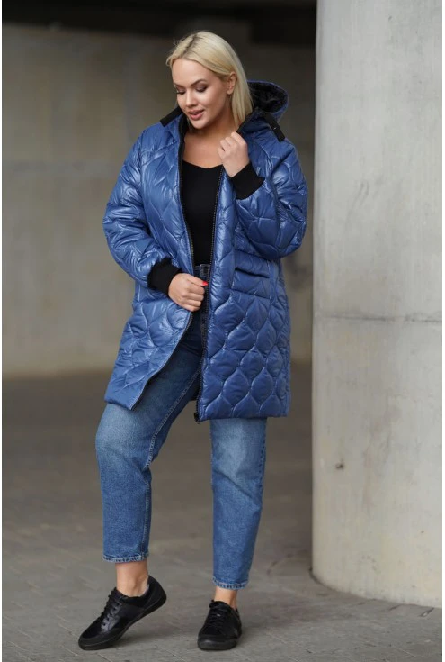 Pikowana kurtka z kapturem w kolorze jeansu - Mirren Monasou