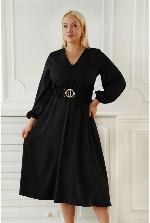 Czarna sukienka z paskiem xxl Monasou