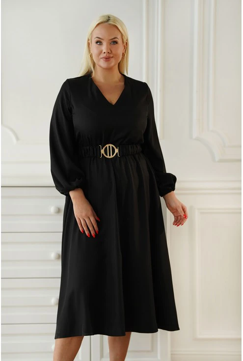 Czarna sukienka rozkloszowana z paskiem xxl Monasou