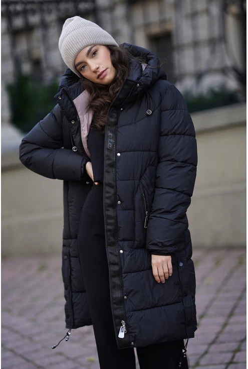 kurtka o dłuższym kroju czarny płaszcz pikowany zima 2023 - xl-ka monasou