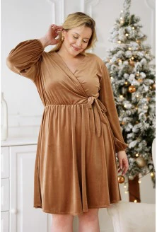 Karmelowa aksamitna sukienka z wiązaniem - Letizia