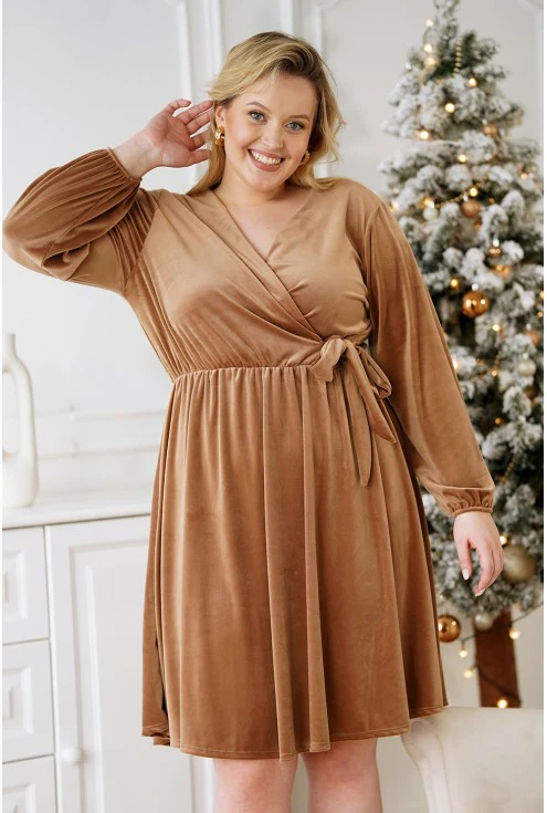 karmelowa sukienka z wiązaniem Letizia - XL-ka Monasou
