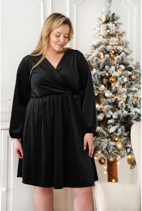 stylowa sukienka na jesien w czerni z weluru modna sukienka z wiązaniem xl-ka monasou