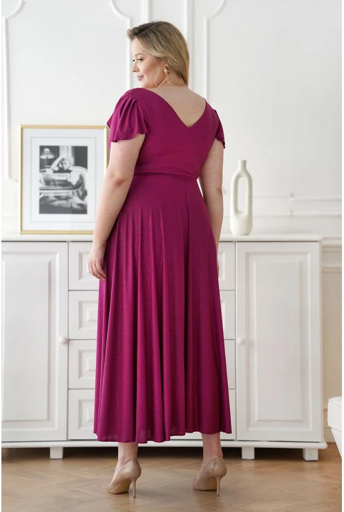 elegancka sukienka maxi z kopertowym dekoltem amarantowa sallie II xlka monasou
