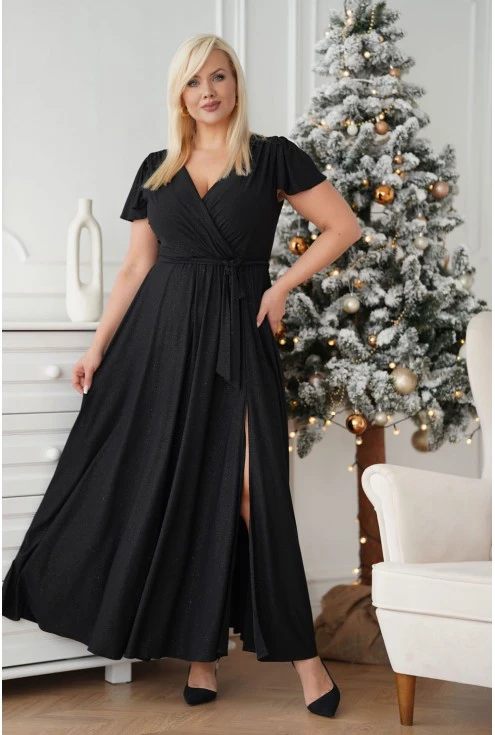 Czarna sukienka maxi błyszcząca duże rozmiary Monasou