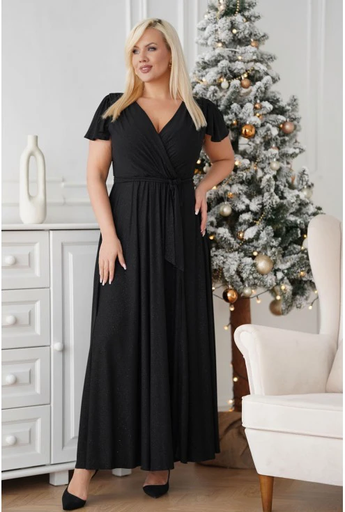 Czarna sukienka plus size maxi błyszcząca Monasou