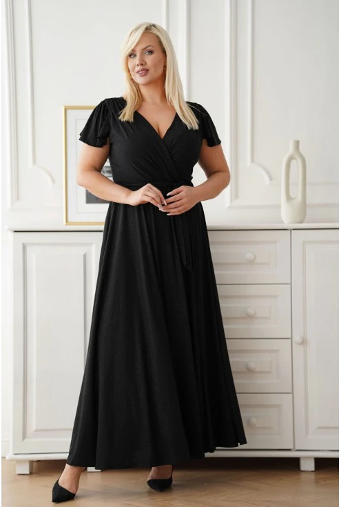 Czarna sukienka maxi z rozcięciem Monasou