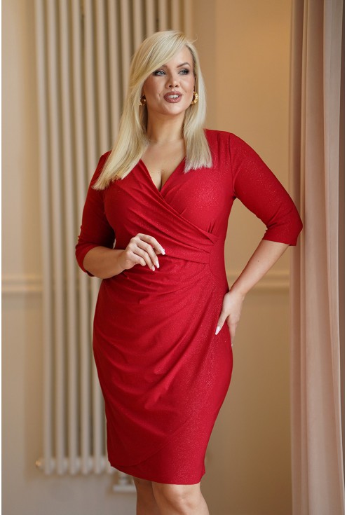 Czerwona sukienka w dużych rozmiarach błysk Monasou