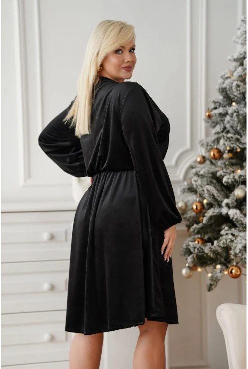 Czarna aksamitna sukienka z wiązaniem xxl Monasou