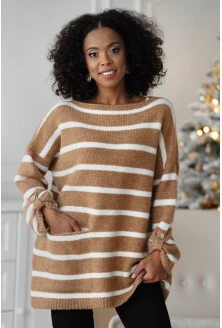 Karmelowy  sweter w białe paski - Diane