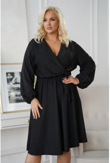 Czarna błyszcząca sukienka z wiązaniem - Letizia II