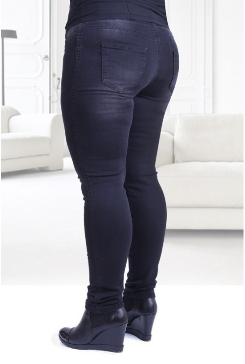Czarne spodnie jeansowe na gumkę duże rozmiary JUSTINE