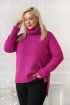 Fuksjowy ciepły sweter-tunika z golfem ze ściągaczem - LESCA