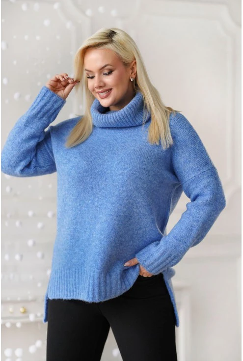 sweter z golfem lesca niebieski duze rozmiary monasou