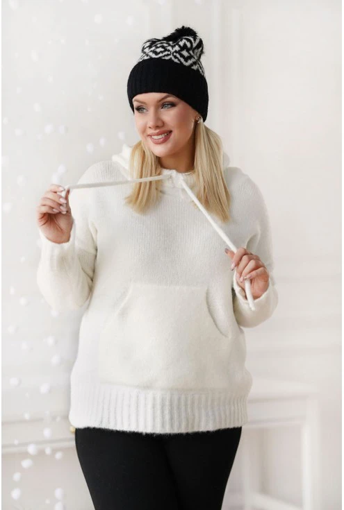 Sweter z kapturem i kieszeniami plus size monasou