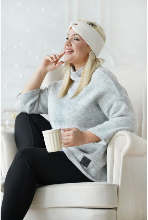 Jasnoszary ciepły sweter z półgolfem xxl xl-ka monasou