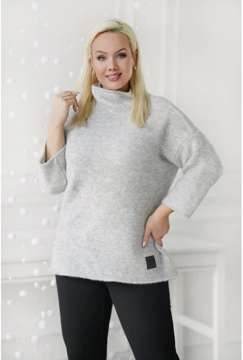 Jasnoszary ciepły sweter z półgolfem monasou xxl