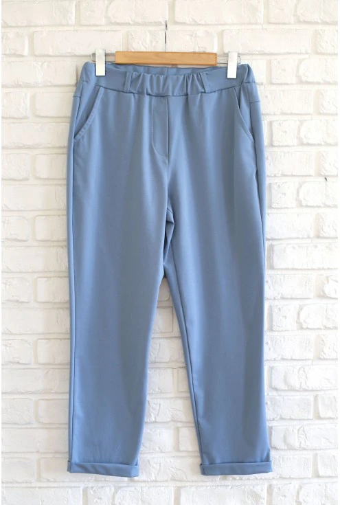 Jasnoniebieskie materiałowe spodnie cygaretki xxl