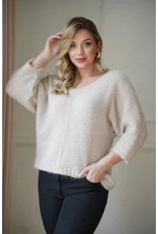 Jasnobeżowy sweterek z ozdobnym przeszyciem - Linne