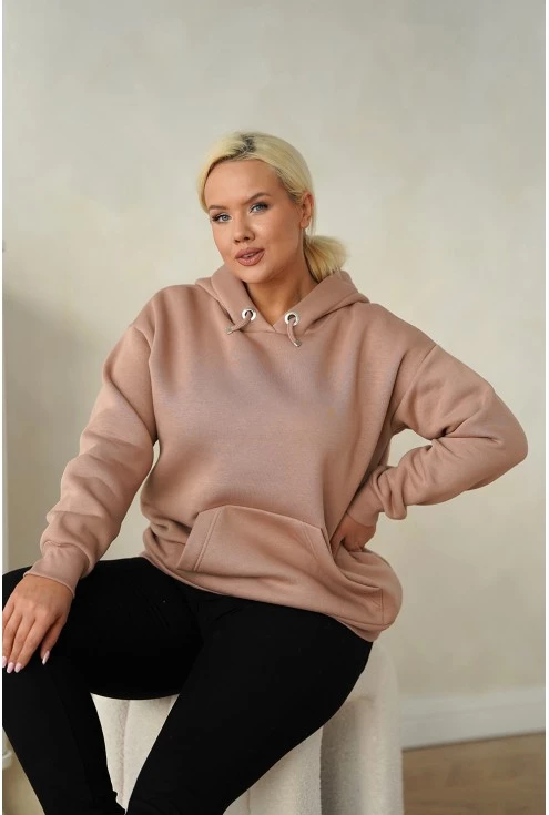 Beżowa ciepła bluza z kapturem plus size Monasou