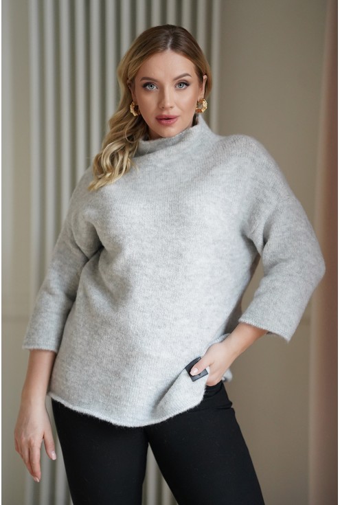 Jasnoszary ciepły sweter z półgolfem xxl plus size