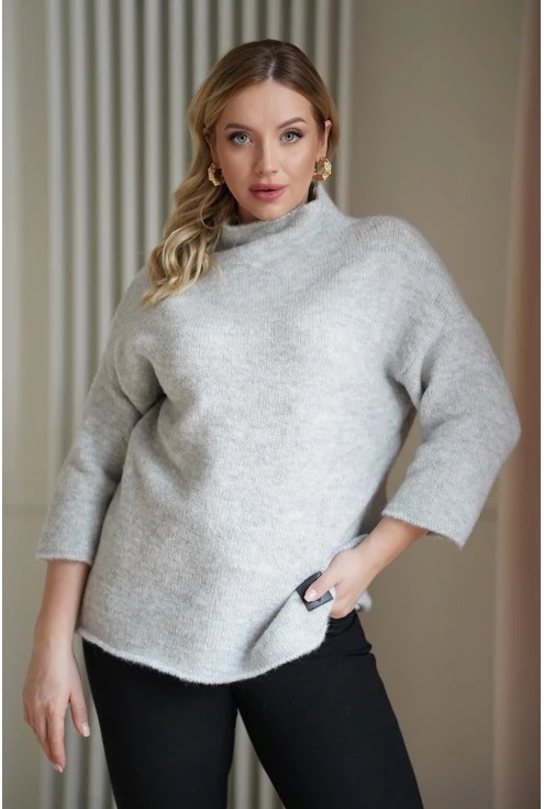 Jasnoszary ciepły sweter z półgolfem xxl plus size