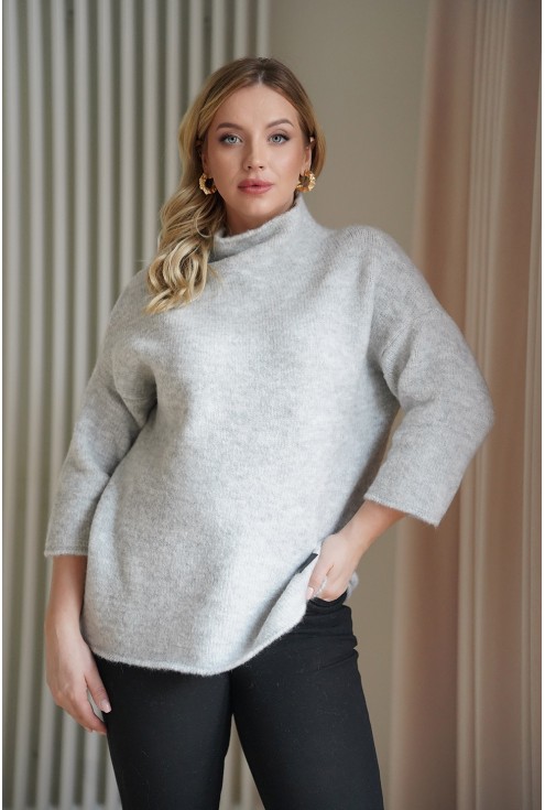 Jasnoszary ciepły sweter z półgolfem damskie duże rozmiary xxl xxxl Monasou