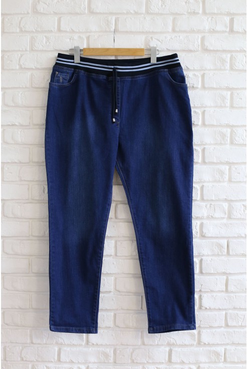 Spodnie jeansowe ze ściągaczem w błękitne paski - Kendy