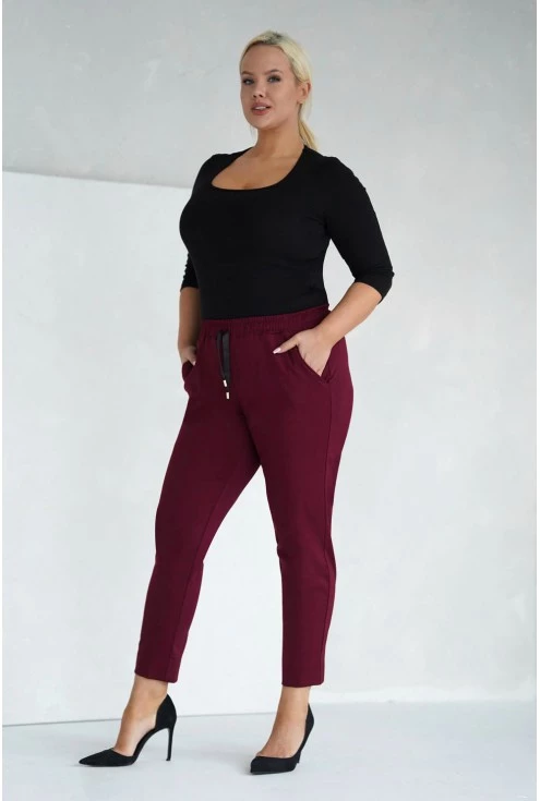 Bordowe spodnie plus size monasou