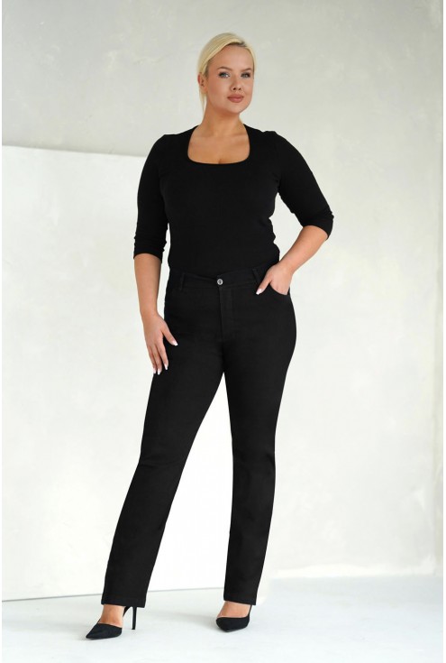 Czarne spodnie z imitacją kieszeni xxl moda damska monasou
