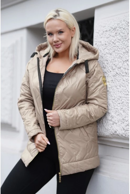 Beżowa przejściowa kurtka xxl moda plus size