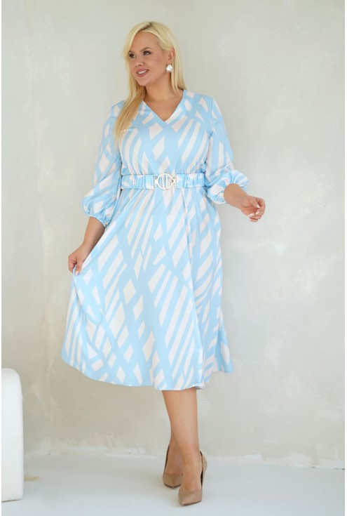 biała sukienka z błękitnym wzorem monasou