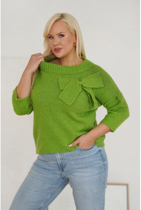 zielony sweterek bow z kokardą monasou
