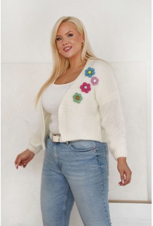 Krótki śmietankowy sweterek z kwiatami - Blum