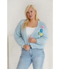 Krótki błękitny sweterek z kwiatami - Blum