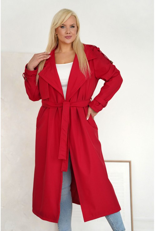 czerwony wiązany płaszcz dorian monasou