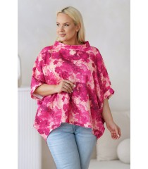 Pudrowa bluzka kimono w różowe kwiaty - Mariette