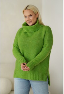 Jasnozielony ciepły sweter-tunika z golfem ze ściągaczem - LESCA