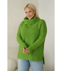 Jasnozielony ciepły sweter-tunika z golfem ze ściągaczem - LESCA