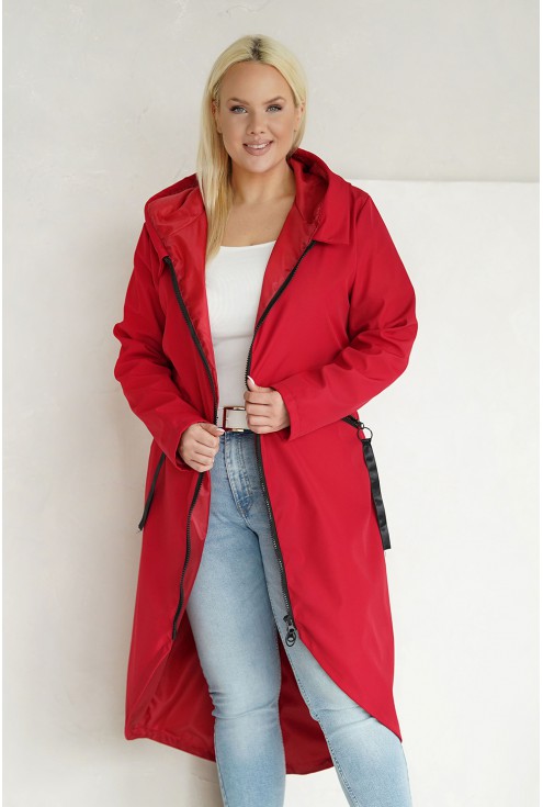 Czerwona kurtka przejściowa duże rozmiary plus size Monasou.pl